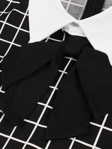 Black Plaid PeterPan Collar Short Sleeve High Waist Vintage Cotton 1950S Dress