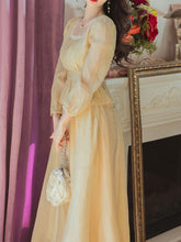 Load image into Gallery viewer, Yellow Square Neck Lace Butt Waist Ruffle 1950S Dress