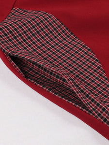 Wine Red Bow Plaid 1950S Vintage Dress With Pockets