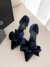 Load image into Gallery viewer, Big Bow Velvet Cylindrical Heel Pointed Toe Vinatge Shoes