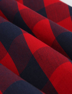 Red Plaid Spaghetti Strap Elastic Back High Waist 1950 Vintage Dress