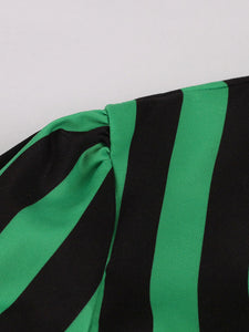 Green and Black Stripe With Pockets 50S Halloween Dress