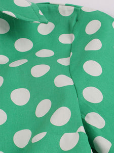 Green Elegant High Waist V Neck Short Sleeve Dots Vintage Dress