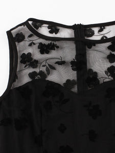 Black Lace Flower Semi-sheer Short Sleeve Dress
