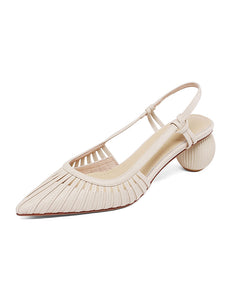Women's Ball Heel Sandals Pointed Toe Hollow Belt Leather Vintage Shoes