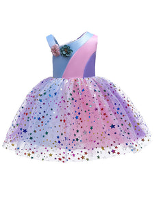 Kids Little Girls' Dress PrincessRainbow One Shoulder Birthday Christening Dress