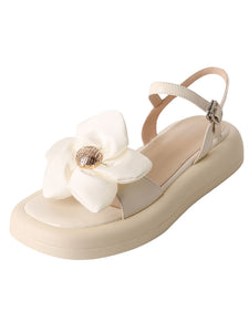 Women's Platform Sandals Round Toe Flower Leather Vintage Shoes