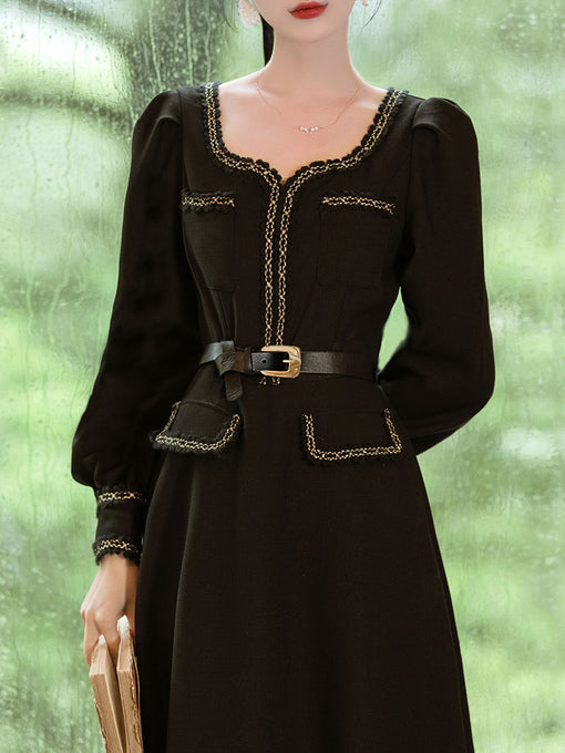 Black Ballet Square Collar 1950S Vintage Little Black Dress