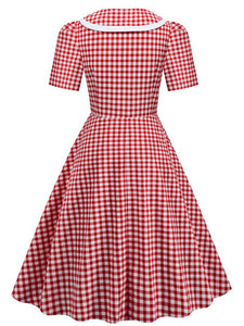 Bow Plaid Salior Collar 1950S Vintage Dress