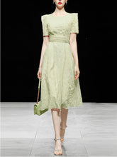 Load image into Gallery viewer, Avocado Green Crossback Puff Sleeve 1950S Vintage Dress