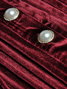 Royal Blue Peter Pan Collar Long Sleeve 1950S Velvet Vintage Dress With Pearl Button