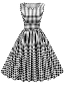 Crew Neck Plaid Salior Collar 1950S Vintage Dress
