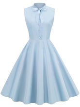 Load image into Gallery viewer, Baby Blue Bow Collar Sleeveless 1950S Vintage Shirt Swing Dress