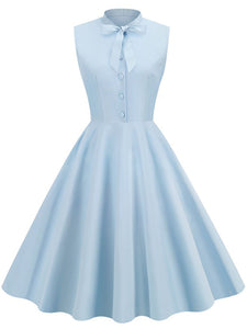 Baby Blue Bow Collar Sleeveless 1950S Vintage Shirt Swing Dress