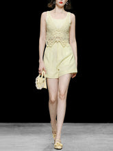Load image into Gallery viewer, 4PS Yellow 1950S Vintage Camisole Lace Vest And Shorts Coat Set