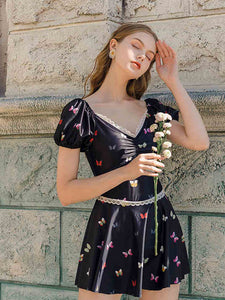 Butterfly Style V Neck Lace Vintage One Piece Swimwear Bathing Suit