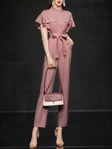 Pink Ruffles 1950S Vintage Jumpsuit With Belt