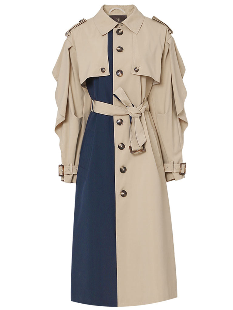 Honey And Dark Blue Cape Type Long Sleeve Chelsea Heritage Trench Coat