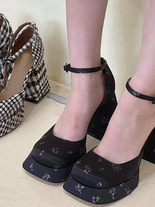Women's Chunky Heel Mary Jane Square Toe Vintage Shoes