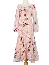 Load image into Gallery viewer, Floral Flocking Rose Chiffon Dress Long Sleeve Vintage Dress