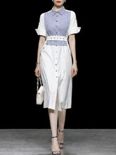 Load image into Gallery viewer, White Striped Short Sleeve 1950S Shirt Dress