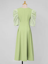 Load image into Gallery viewer, Avocado Green Puff Sleeve 1950S Vintage Dress