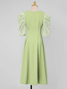 Avocado Green Puff Sleeve 1950S Vintage Dress
