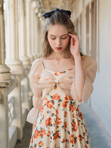 Rose Puff Sleeve Ballet Style Vintage One Piece Swimwear