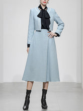 Load image into Gallery viewer, 2PS Lake Blue Long Sleeve Coat With Swing Skirt Suit