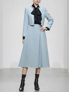 2PS Lake Blue Long Sleeve Coat With Swing Skirt Suit