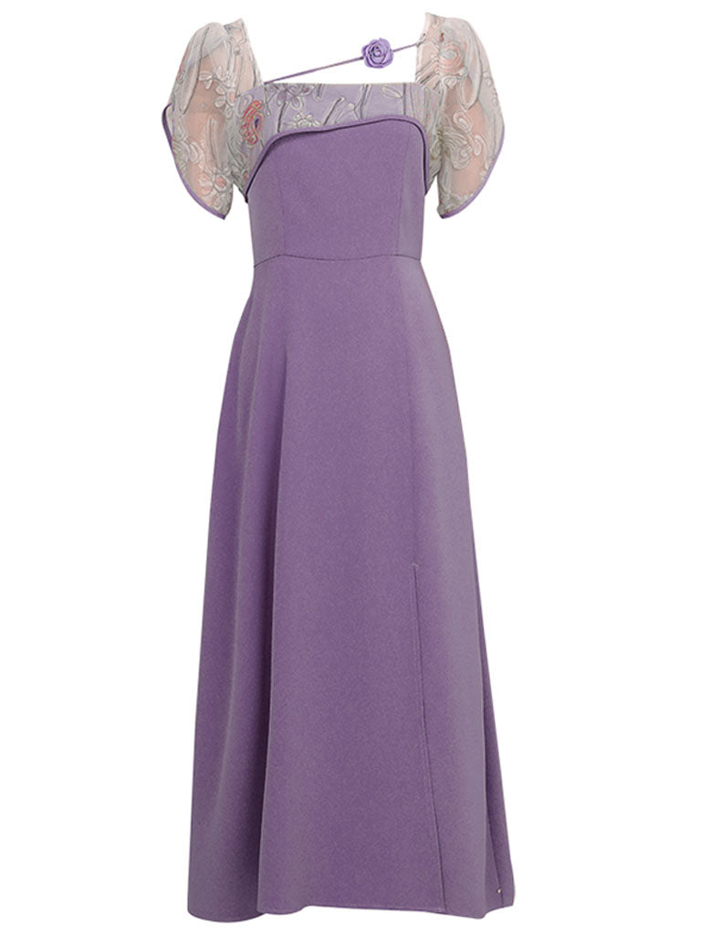 Lavender Flower Split 1950s Vintage Dress, Lavender / L