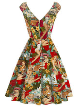 Load image into Gallery viewer, Vintage Print V Neck 1950S Swing Dress
