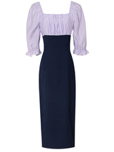 Load image into Gallery viewer, Purple Puff Sleeve Square Neck Slit 1940S Vintage Dress