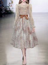 Load image into Gallery viewer, Retro Palace Puffed Sleeves Lace Tulle Print Vintage Swing Dress