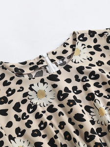 Leopard Daisy Long Sleeve High Waist 1950S Vintage Dress