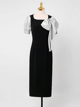 Load image into Gallery viewer, Black Big Sweet Bow Vintage Square Collar Puffed Sleeve 1960S Dress
