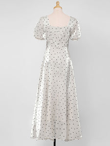 Blue Polka Dots Puff Sleeve Vintage Style 1950S Dress