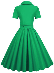 Solid Color 1950S Vintage Shirt Swing Dress