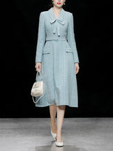 Load image into Gallery viewer, Baby Blue V Neck Retro Swing Tweed Dress With Long Sleeve For Winter
