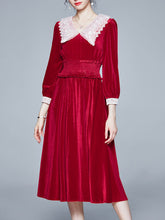 Load image into Gallery viewer, Vinatge Red Lace Long Sleeve Swing Velvet Dress