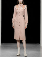 Load image into Gallery viewer, Orange Pink Peter Pan Collar Retro Swing Tweed Dress With Long Sleeve For Winter