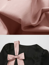 Load image into Gallery viewer, Pink And Black Square Collar Bowknot 1950S Hepburn Style Outfits Vintage Swing Dress
