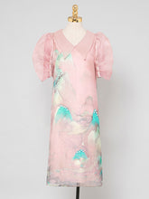 Load image into Gallery viewer, Pink Organza Puff Sleeve Vintage Dress With Belt