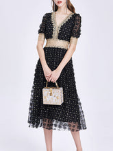 Load image into Gallery viewer, Embroidery Daisy V Neck 50S Lace Dress