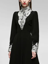 Load image into Gallery viewer, Black Lace Stand Collar Long Sleeve Vintage Victorian Dress