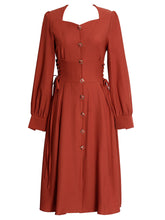 Load image into Gallery viewer, Orange Red Long Sleeve Button Fall Swing Dress