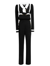 Load image into Gallery viewer, 2PS Black Sailor Long Sleeve Top With High Waist Wide Leg Pants Suit