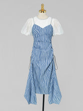 Load image into Gallery viewer, 2PS White 1950S Vintage Classic Top And Spaghetti Strap Denim Swing Dress Suit