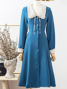 Lake Blue Chelsea Collar Vintage Long Sleeve Fall 50S Dress