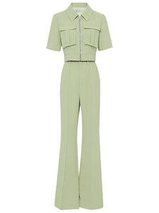 2PS Workwear Style Cropped Top Flared Trousers 1970S Set